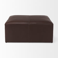 Minara Dark Brown Square Leather Wrapped Ottoman - Ornate Home