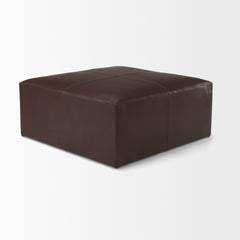 Minara Dark Brown Square Leather Wrapped Ottoman - Ornate Home