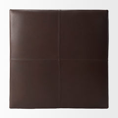 Minara Dark Brown Square Leather Wrapped Ottoman - Ornate Home