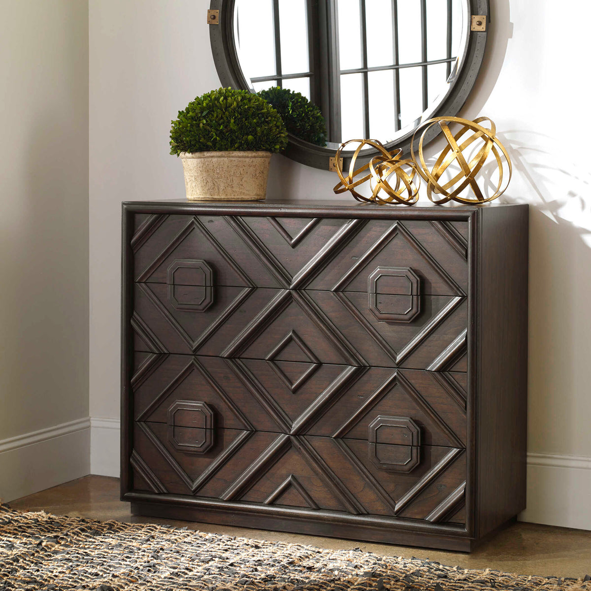 Mindra Bronze/Woodtone Drawer Chest - Ornate Home