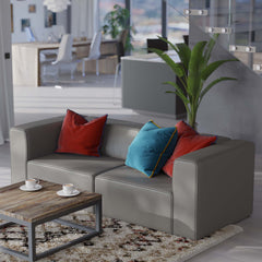 Mingle Gray 2-Piece Vegan Leather Sectional Sofa Loveseat - Ornate Home