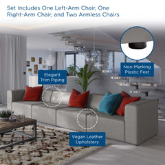 Mingle Gray 4-Piece Vegan Leather Sectional Sofa - Ornate Home