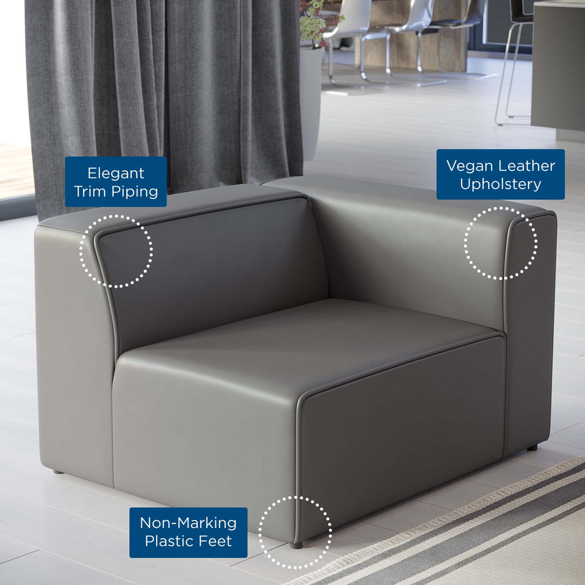 Mingle Gray Vegan Leather Right-Arm Chair - Ornate Home