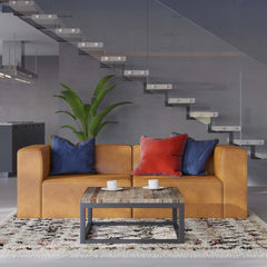 Mingle Tan 2-Piece Vegan Leather Sectional Sofa Loveseat - Ornate Home