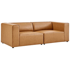 Mingle Tan 2-Piece Vegan Leather Sectional Sofa Loveseat - Ornate Home