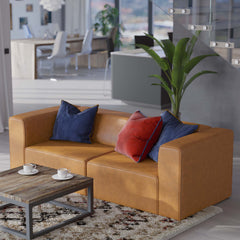 Mingle Tan 2-Piece Vegan Leather Sectional Sofa Loveseat - Ornate Home