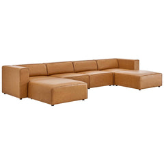 Mingle Tan 4-Piece Vegan Leather Sofa and 2 Ottomans Set - Ornate Home