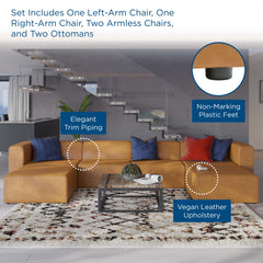 Mingle Tan 4-Piece Vegan Leather Sofa and 2 Ottomans Set - Ornate Home