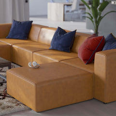 Mingle Tan 4-Piece Vegan Leather Sofa and 2 Ottomans Set - Ornate Home