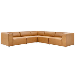 Mingle Tan 5-Piece Vegan Leather Sectional Sofa - Ornate Home