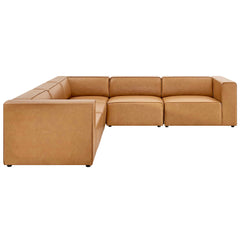 Mingle Tan 5-Piece Vegan Leather Sectional Sofa - Ornate Home