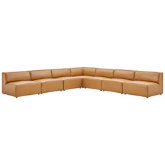 Mingle Tan 7-Piece Vegan Leather Sectional Sofa - 140.5x140.5" - Ornate Home