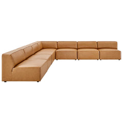 Mingle Tan 7-Piece Vegan Leather Sectional Sofa - 140.5x140.5" - Ornate Home