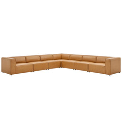 Mingle Tan 7-Piece Vegan Leather Sectional Sofa - 148x148" - Ornate Home