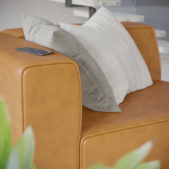 Mingle Tan Vegan Leather Left-Arm Chair - Ornate Home