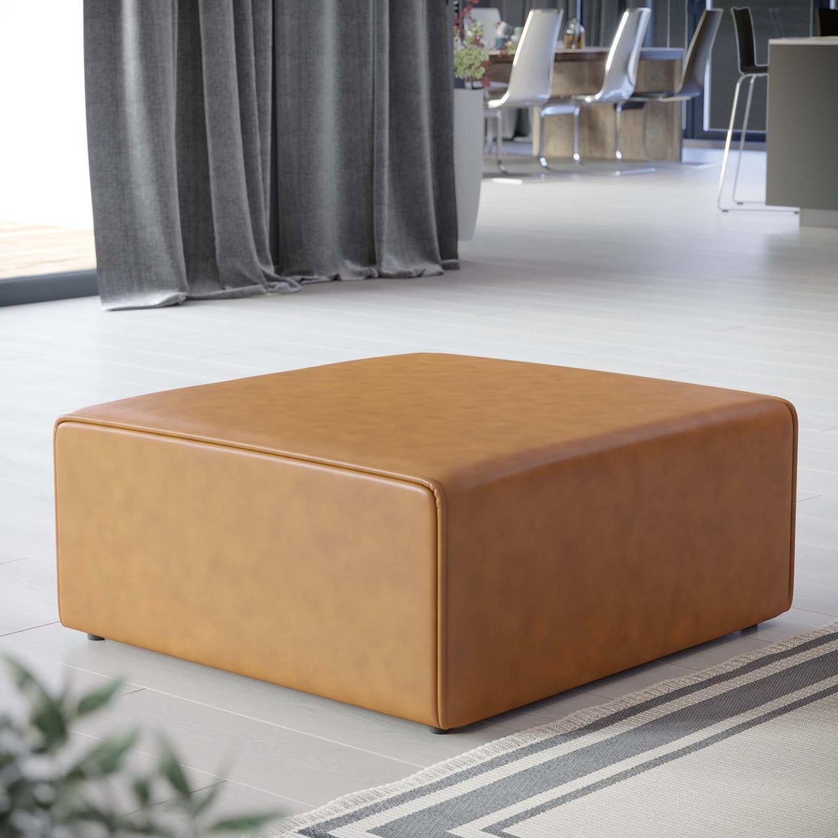Mingle Tan Vegan Leather Ottoman - Ornate Home
