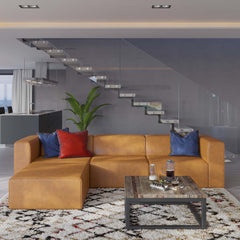 Mingle Tan Vegan Leather Sofa and Ottoman Set - Ornate Home