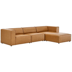 Mingle Tan Vegan Leather Sofa and Ottoman Set - Ornate Home