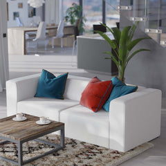 Mingle White 2-Piece Vegan Leather Sectional Sofa Loveseat - Ornate Home