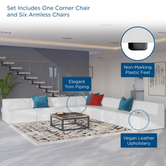 Mingle White 7-Piece Vegan Leather Sectional Sofa - 140.5x140.5" - Ornate Home