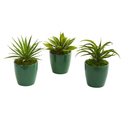 Mini Agaves Artificial Plant in Green Planter (Set of 3) - Ornate Home