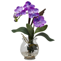 Mini Vanda w/Fluted Vase Silk Flower Arrangement - Ornate Home