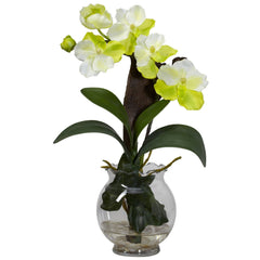 Mini Vanda w/Fluted Vase Silk Flower Arrangement - Ornate Home
