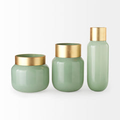 Minty Green/Matte Gold 16.8"H Glass Vase Metal Neck Cuff - Ornate Home
