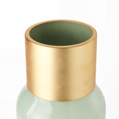 Minty Green/Matte Gold 16.8"H Glass Vase Metal Neck Cuff - Ornate Home
