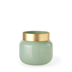 Minty Green/Matte Gold 9.6"H Glass Vase Metal Neck Cuff - Ornate Home