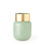 Minty Medium Green/Matte Gold Glass Vase Metal Neck Cuff - Ornate Home