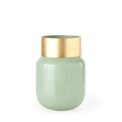 Minty Medium Green/Matte Gold Glass Vase Metal Neck Cuff - Ornate Home