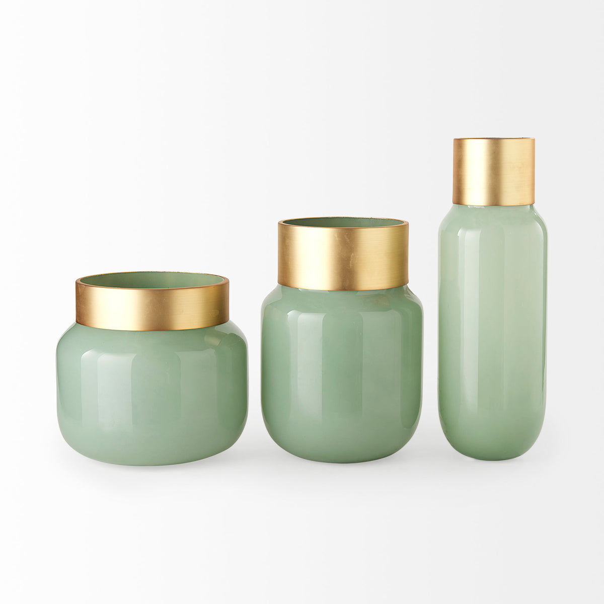 Minty Medium Green/Matte Gold Glass Vase Metal Neck Cuff - Ornate Home