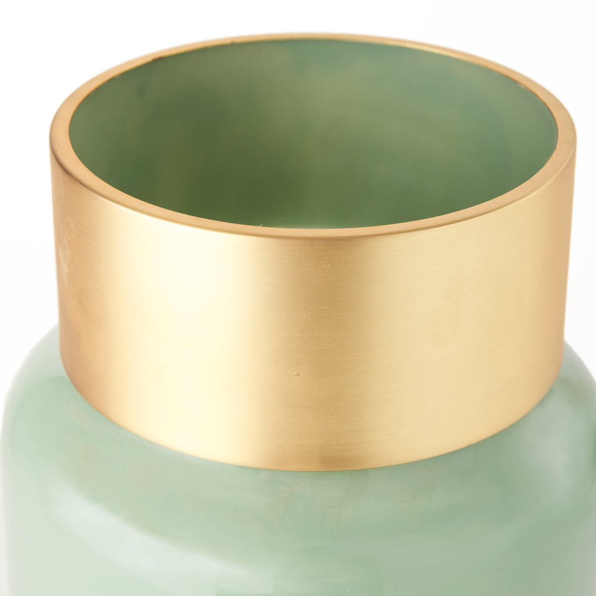 Minty Medium Green/Matte Gold Glass Vase Metal Neck Cuff - Ornate Home