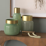 Minty Medium Green/Matte Gold Glass Vase Metal Neck Cuff - Ornate Home