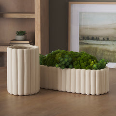 Mira Blush/Beige Wide Textured Fluted Ceramic Vase - Ornate Home