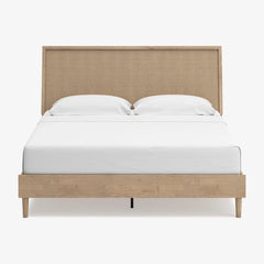 Mira Light Oak Queen Bed Frame and 2 Smart Nightstands - Ornate Home