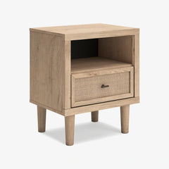 Mira Light Oak Queen Bed Frame and 2 Smart Nightstands - Ornate Home