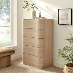 Mirae Brush Light Oak 5-Drawer Curved Dresser Chest of Drawers - Ornate Home