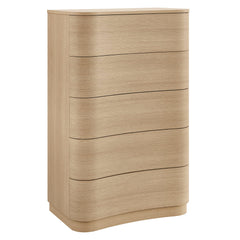 Mirae Brush Light Oak 5-Drawer Curved Dresser Chest of Drawers - Ornate Home