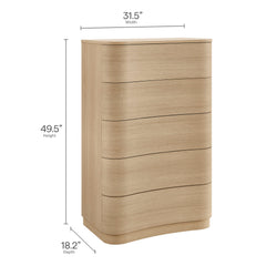 Mirae Brush Light Oak 5-Drawer Curved Dresser Chest of Drawers - Ornate Home