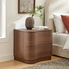 Mirae Brushed Brown Oak 2-Drawer Curved Nightstand - Ornate Home