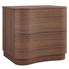 Mirae Brushed Brown Oak 2-Drawer Curved Nightstand - Ornate Home