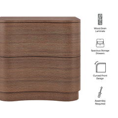 Mirae Brushed Brown Oak 2-Drawer Curved Nightstand - Ornate Home