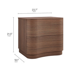 Mirae Brushed Brown Oak 2-Drawer Curved Nightstand - Ornate Home