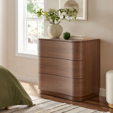 Mirae Brushed Brown Oak 3-Drawer Curved Compact Dresser - Ornate Home