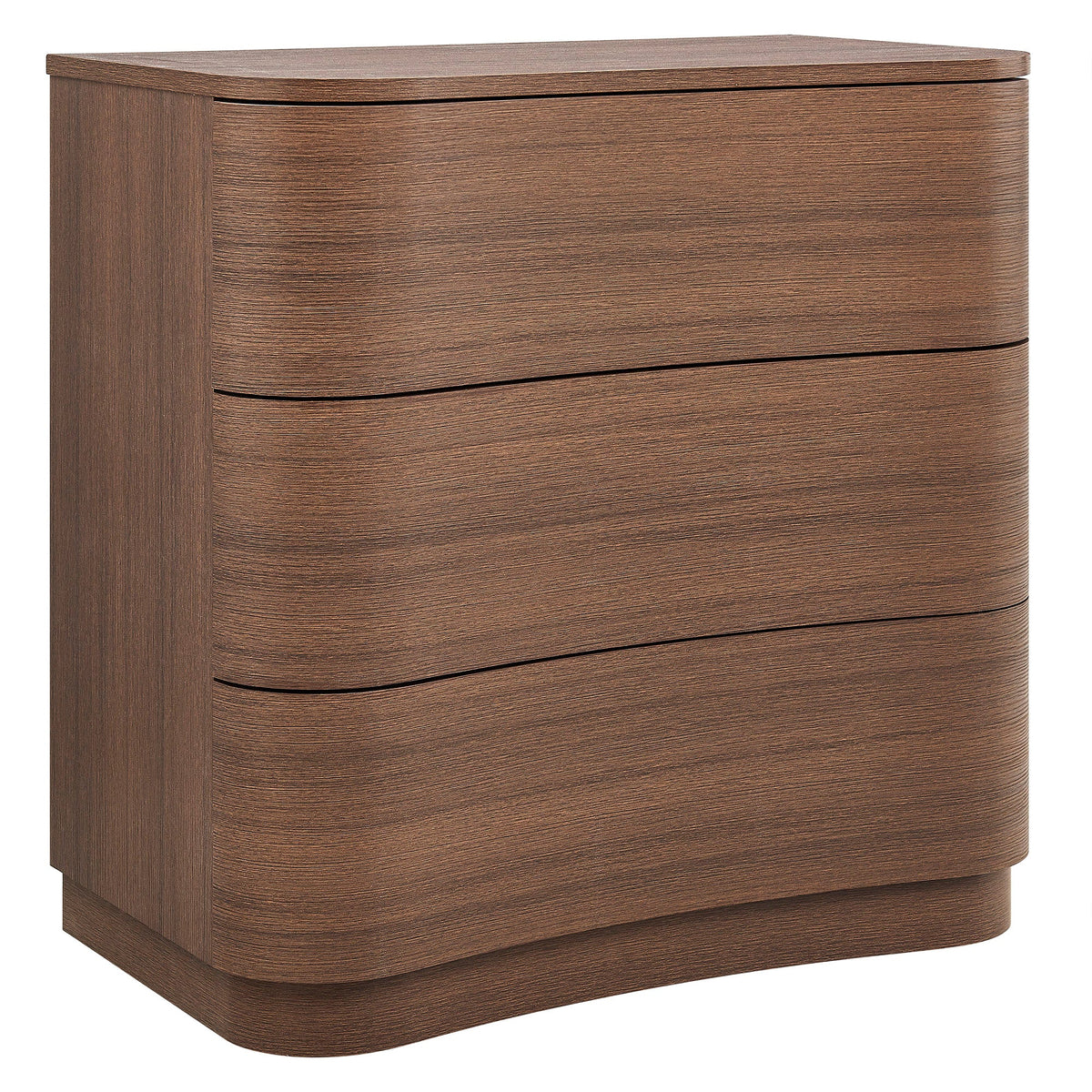 Mirae Brushed Brown Oak 3-Drawer Curved Compact Dresser - Ornate Home