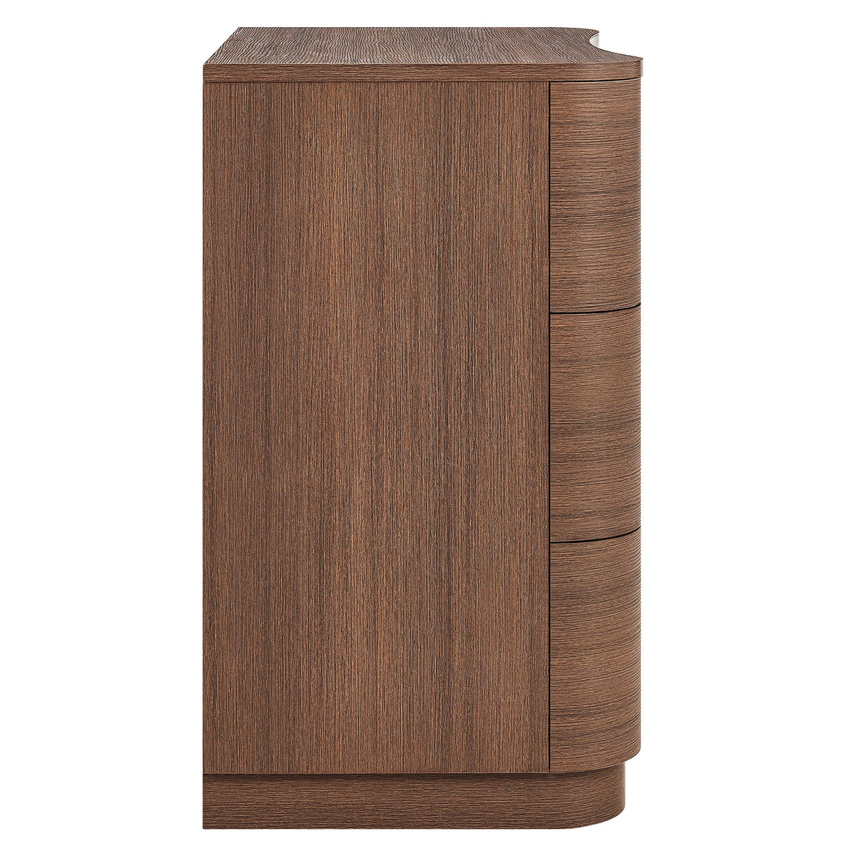 Mirae Brushed Brown Oak 3-Drawer Curved Compact Dresser - Ornate Home