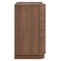Mirae Brushed Brown Oak 3-Drawer Curved Compact Dresser - Ornate Home