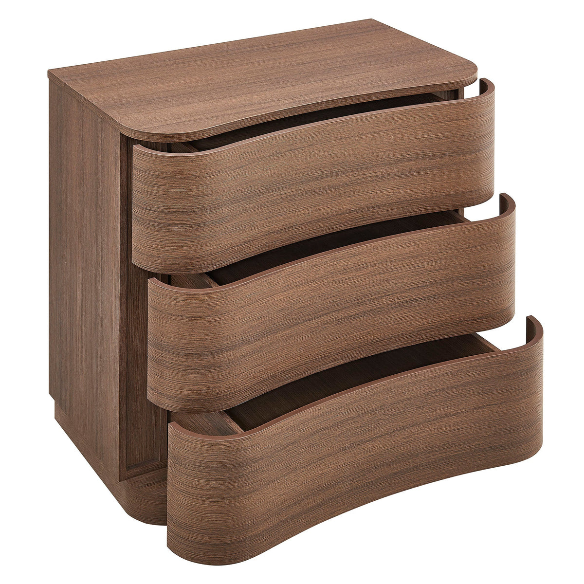 Mirae Brushed Brown Oak 3-Drawer Curved Compact Dresser - Ornate Home